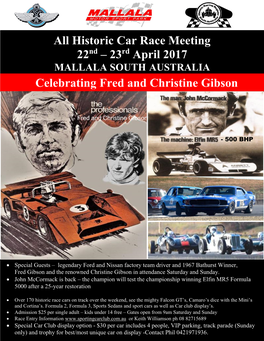 All Historic Car Race Meeting 22 Nd – 23Rd April 2017 Celebrating Fred