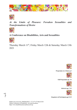 Forsaken Sexualities and Transformations of Desire a Conference on Disabilities, Arts and Sexualities