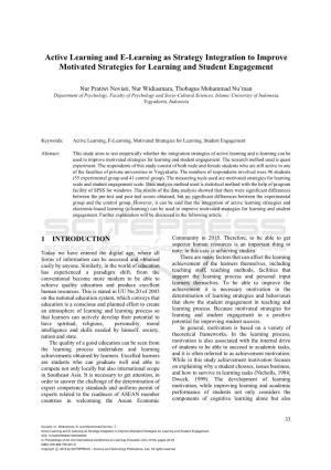 Active Learning and E-Learning As Strategy Integration to Improve Motivated Strategies for Learning and Student Engagement