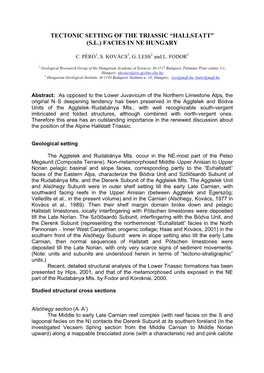 Tectonic Setting of the Triassic “Hallstatt” (S.L.) Facies in Ne Hungary