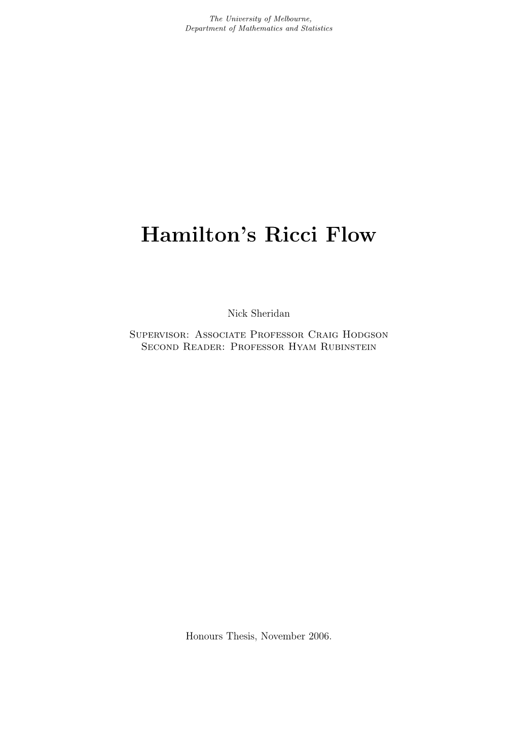 Hamilton's Ricci Flow