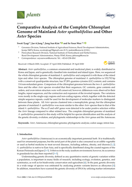 Comparative Analysis of the Complete Chloroplast Genome of Mainland Aster Spathulifolius and Other Aster Species