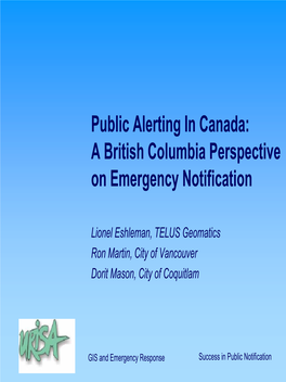 Public Alerting in Canada: a British Columbia Perspective on Emergency Notification