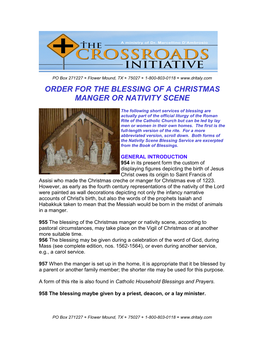 Order for the Blessing of a Christmas Manger Or Nativity Scene