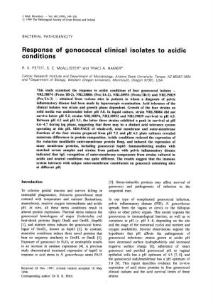 Response of Gonococcal Clinical Isolates to Acidic Conditions