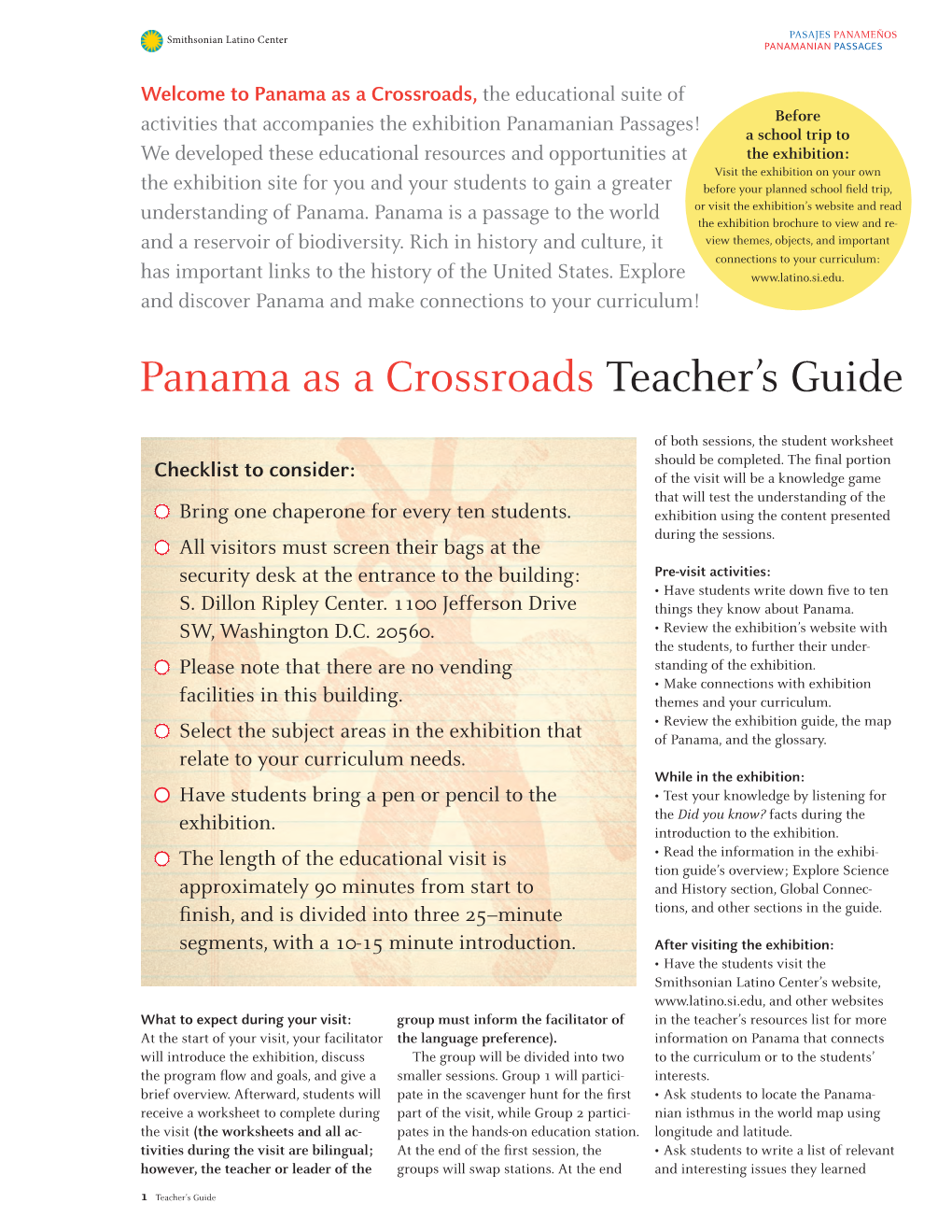 Panama As a Crossroads Teacher's Guide