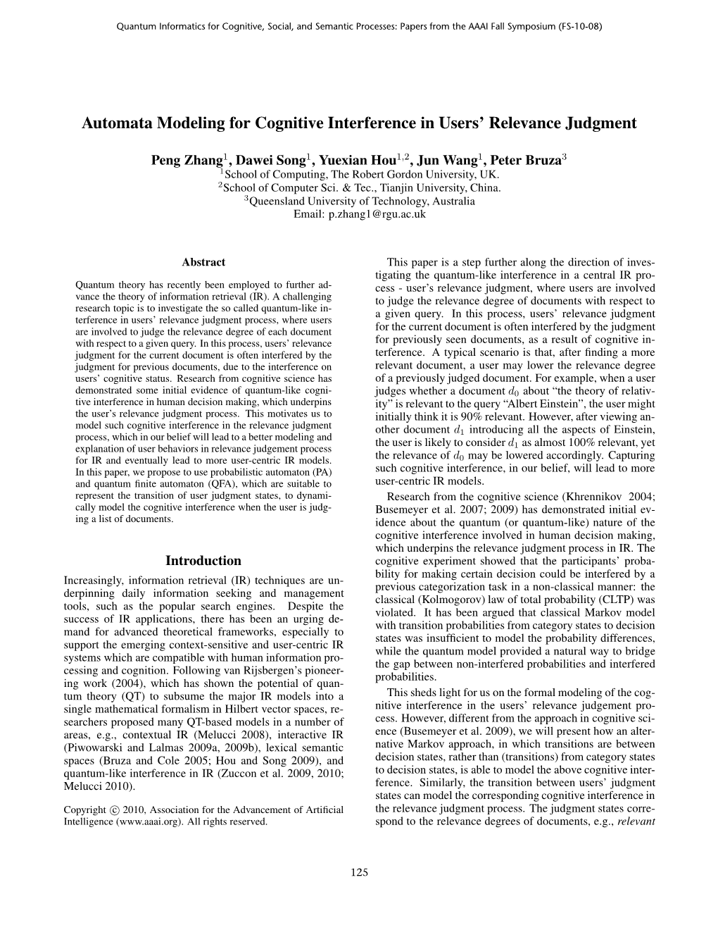 Automata Modeling for Cognitive Interference in Users' Relevance