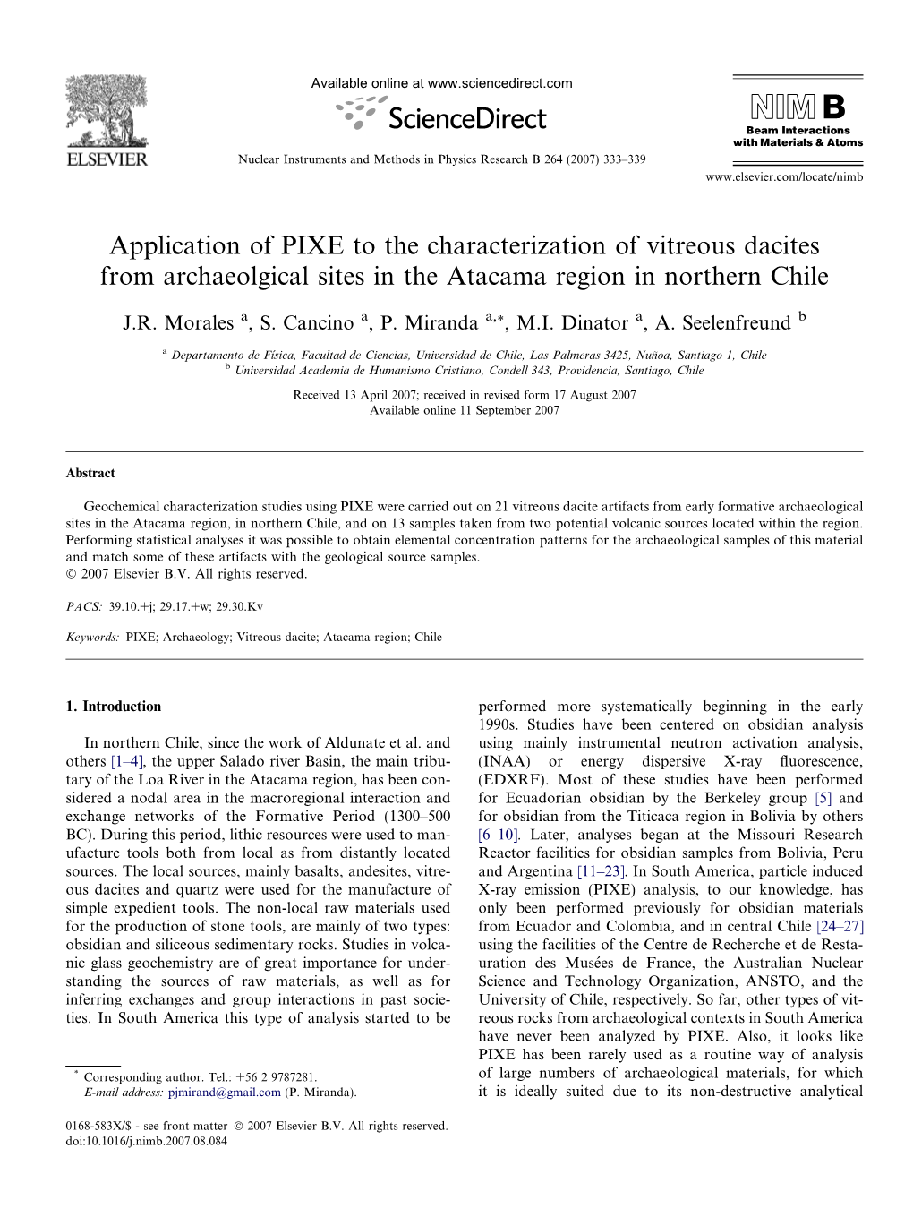 Application of PIXE to the Characterization of Vitreous Dacites from Archaeolgical Sites in the Atacama Region in Northern Chile