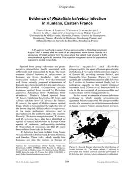 Evidence of Rickettsia Helvetica Infection in Humans, Eastern France