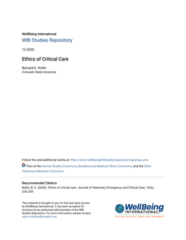 Ethics of Critical Care
