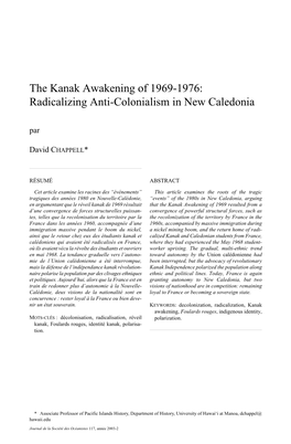 The Kanak Awakening of 1969-1976: Radicalizing Anti-Colonialism in New Caledonia Par