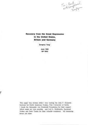 Recovery from the Great Depression in the United States, Britain and Germany