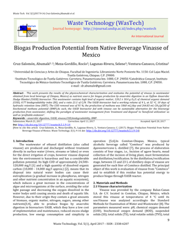 Biogas Production Potential from Native Beverage Vinasse of Mexico