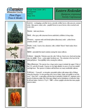 Eastern Redcedar Native (Juniperus Virginiana) Plant Pages: Map #42 Family: Cupressaceae Trees & Shrubs