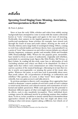 Spooning Good Singing Gum: Meaning, Association, and Interpretation in Rock Music!