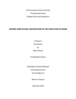 Central Park in Film: Architecture As the Structure of Desire