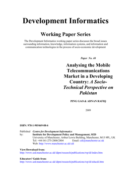 Development Informatics Working Paper No.40: Analysing the Mobile