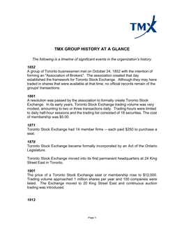 Tmx Group History at a Glance