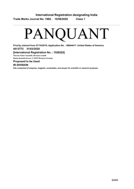 International Registration Designating India Trade Marks Journal No: 1960 , 10/08/2020 Class 1