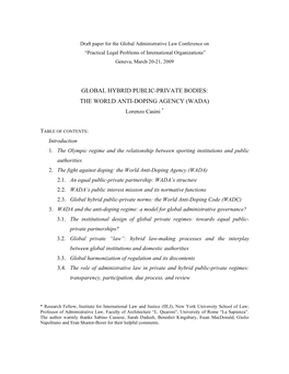 GLOBAL HYBRID PUBLIC-PRIVATE BODIES: the WORLD ANTI-DOPING AGENCY (WADA) Lorenzo Casini *