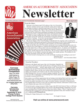 March-April 2019 from the Editor: Welcome to the March-April 2019 Edition of the AAA Newsletter