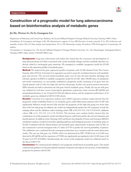 Construction of a Prognostic Model for Lung Adenocarcinoma Based on Bioinformatics Analysis of Metabolic Genes