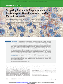 Targeting Chromatin Regulators Inhibits Leukemogenic Gene Expression in NPM1 Mutant Leukemia
