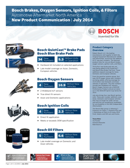 Bosch Brakes, Oxygen Sensors, Ignition Coils, & Filters Automotive