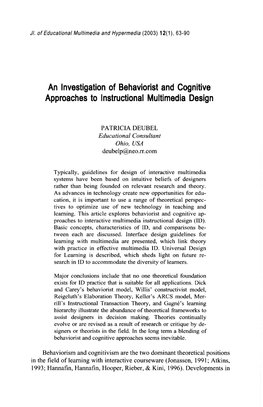 An Investigation of Behaviorist and Cognitive Approaches to Instructional Multimedia Design