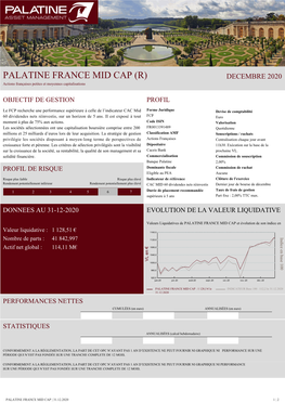 PALATINE FRANCE MID CAP (R) DECEMBRE 2020 Actions Françaises Petites Et Moyennes Capitalisations