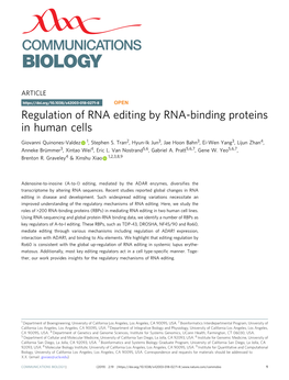 Regulation of RNA Editing by RNA-Binding Proteins in Human Cells