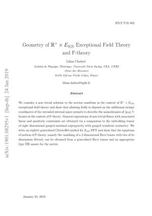 Geometry of R + × E3(3) Exceptional Field Theory and F-Theory Arxiv:1901.08295V1 [Hep-Th] 24 Jan 2019