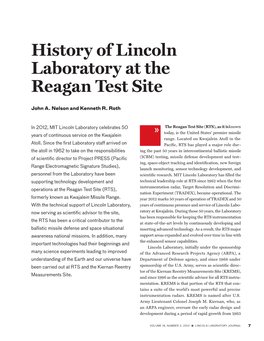 History of Lincoln Laboratory at the Reagan Test Site