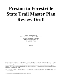 Preston to Forestville State Trail Master Plan Review Draft