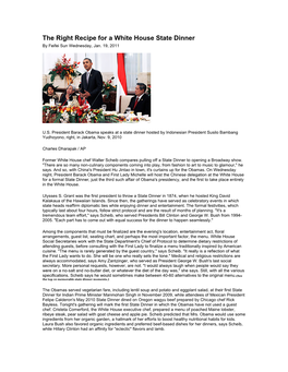 The Right Recipe for a White House State Dinner by Feifei Sun Wednesday, Jan