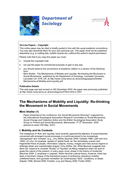 The Mechanisms of Mobility and Liquidity: Re-Thinking the Movement