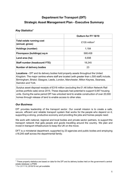 Department for Transport (Dft) Strategic Asset Management Plan - Executive Summary