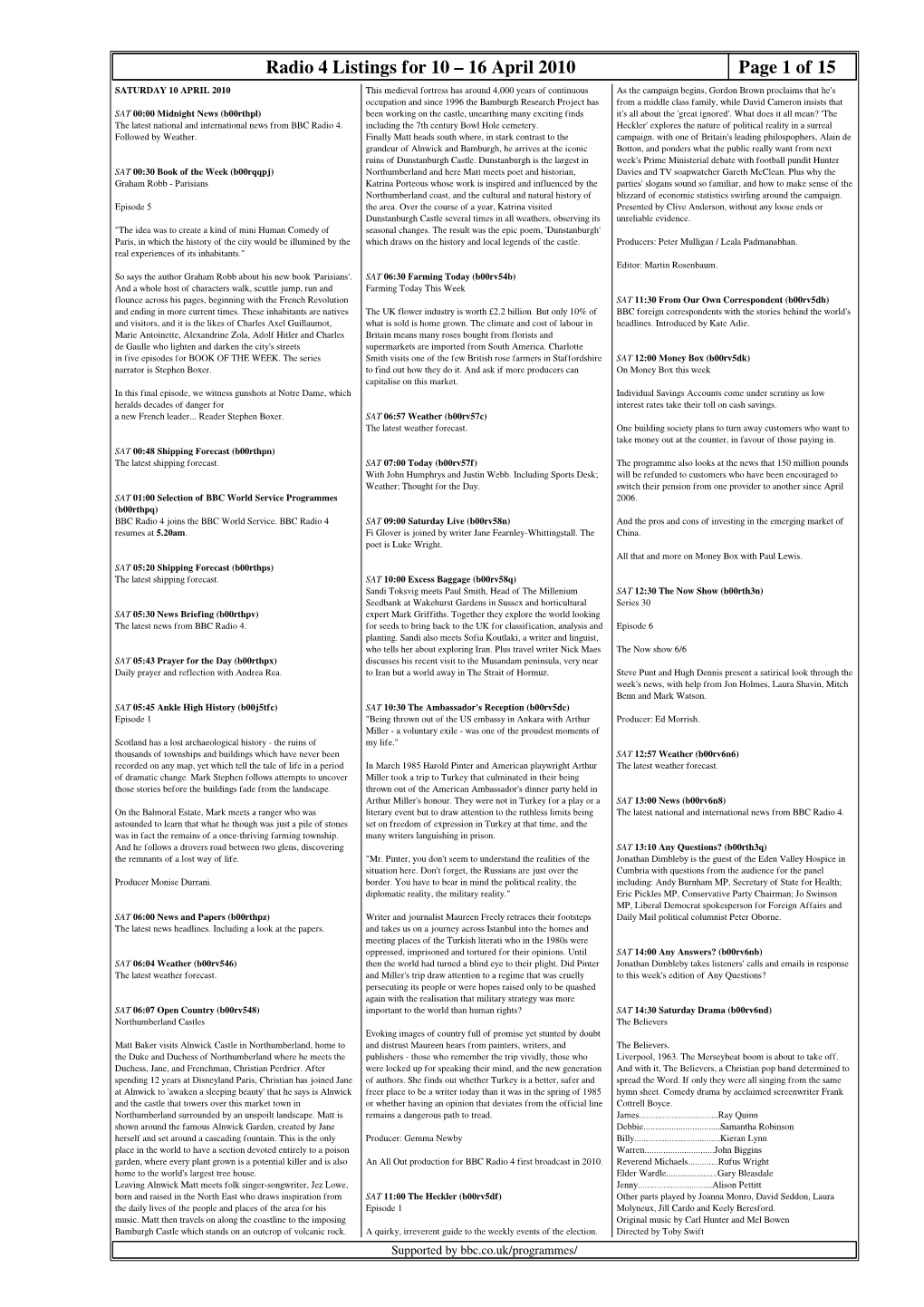 Radio 4 Listings for 10 – 16 April 2010 Page 1 of 15