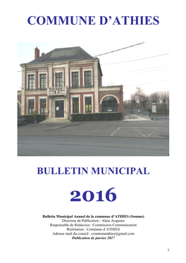 Commune D'athies Bulletin Municipal 2016