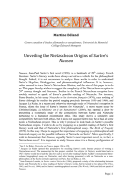 Unveiling the Nietzschean Origins of Sartre's Nausea