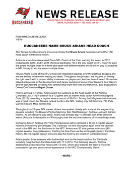 Buccaneers Name Bruce Arians Head Coach