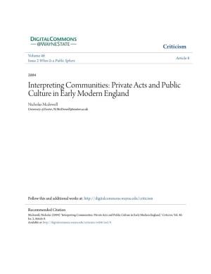 Private Acts and Public Culture in Early Modern England Nicholas Mcdowell University of Exeter, N.Mcdowell@Exeter.Ac.Uk