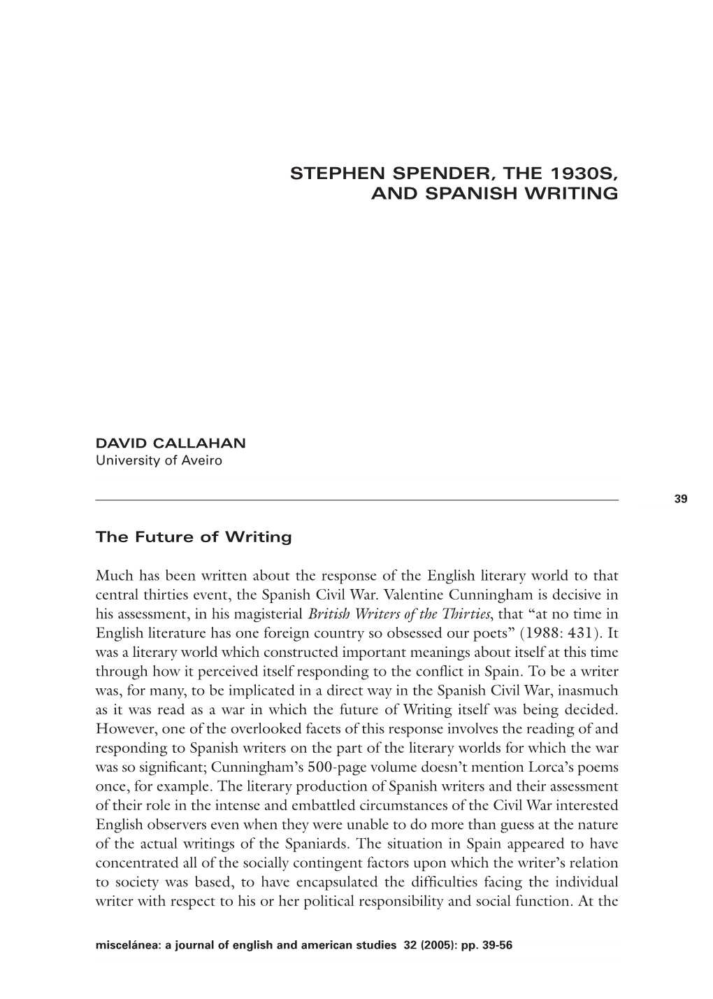 Stephen Spender, the 1930S, and Spanish Writing
