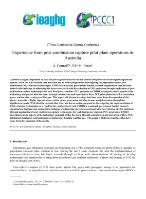 Experience from Post-Combustion Capture Pilot Plant Operations in Australia