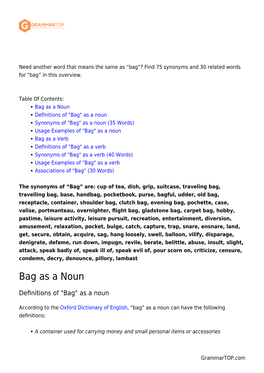 Bag”? Find 75 Synonyms and 30 Related Words for “Bag” in This Overview