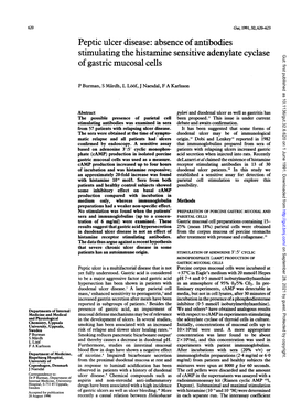 Peptic Ulcer Disease: Absence of Antibodies Stimulating the Histamine Sensitive Adenylate Cyclase of Gastric Mucosal Cells