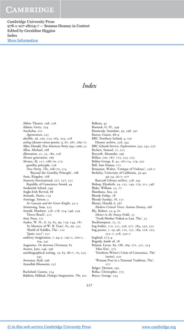 Cambridge University Press 978-1-107-18014-7 — Seamus Heaney in Context Edited by Geraldine Higgins Index More Information