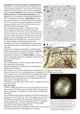 SOUTHERN CONSTELLATIONS, CHAMAELEON Chamaeleon Is a Small Constellation in the Southern Sky