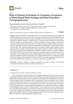 Role of Sensory Evaluation in Consumer Acceptance of Plant-Based Meat Analogs and Meat Extenders: a Scoping Review