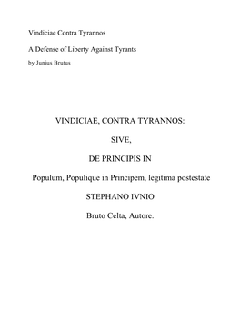 Vindiciae Contra Tyrannos (A Defense of Liberty Against Tyrants)